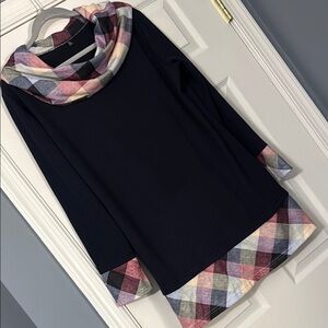Plaid Trim Navy Sweater dress